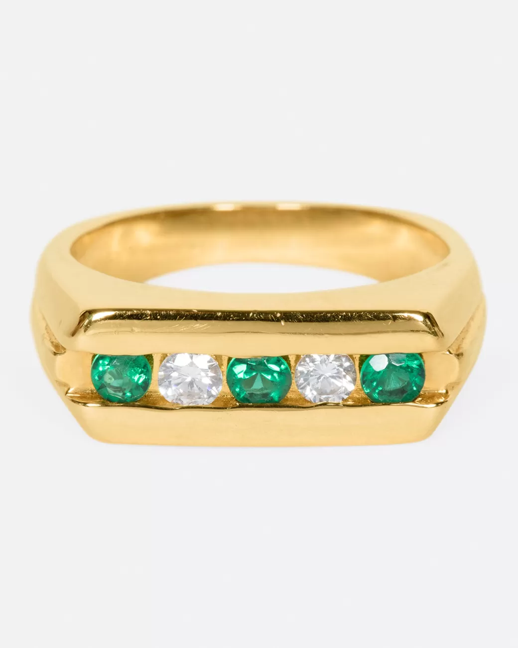 Vintage>Love Adorned Vintage Alternating Emerald & Diamond Ring