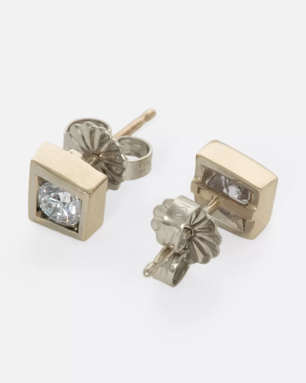 Vintage>Love Adorned Vintage Asymmetrical Square Diamond Studs