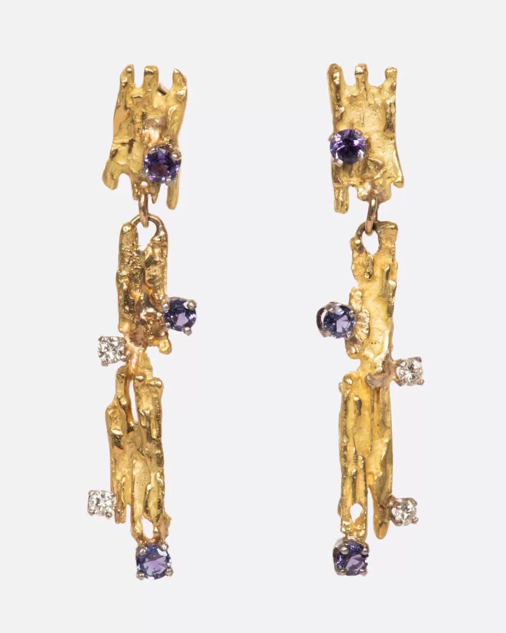 Vintage>Love Adorned Vintage Brutalist Drop Earrings With Sapphires