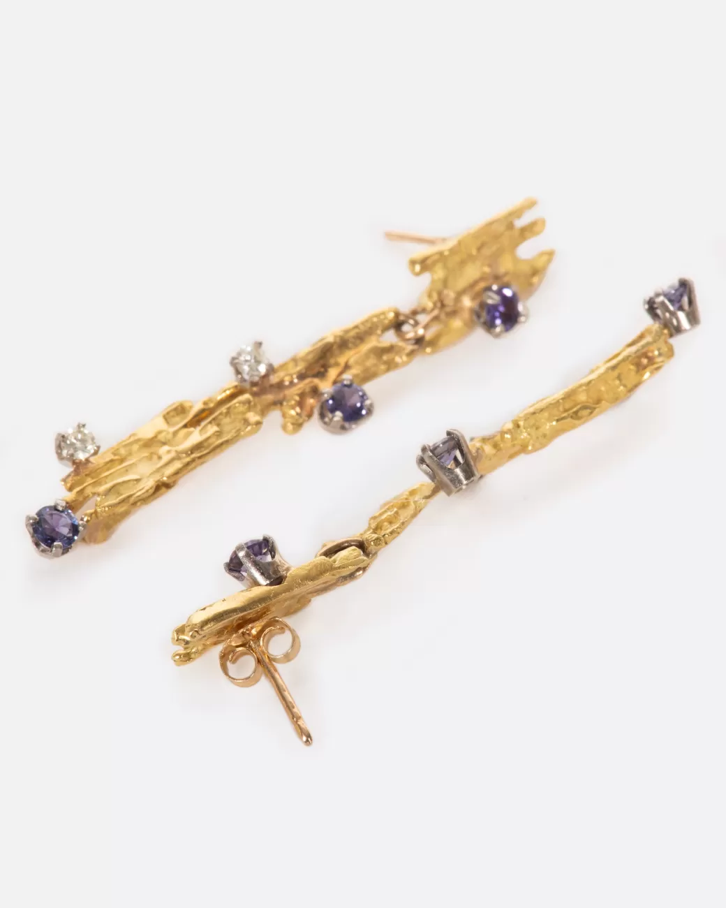 Vintage>Love Adorned Vintage Brutalist Drop Earrings With Sapphires