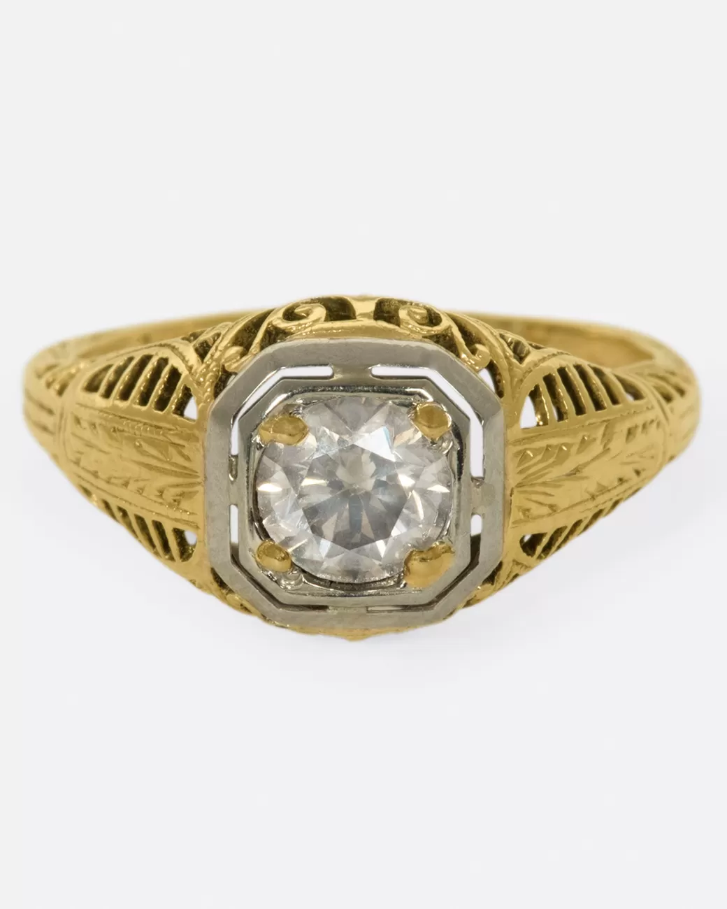 Vintage>Love Adorned Vintage Champagne Diamond Filigree Ring