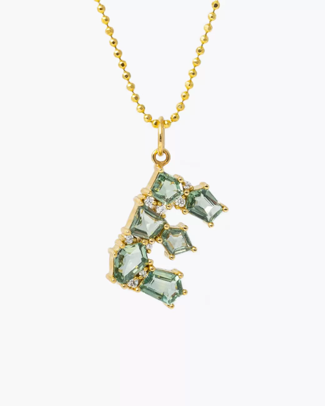 Contemporary>Era Green Sapphire Letter E Necklace