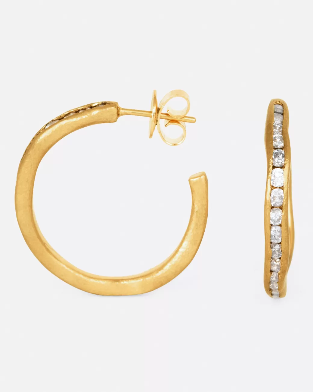 Contemporary>TODD POWNELL Irregular Channel Set Diamond Hoops