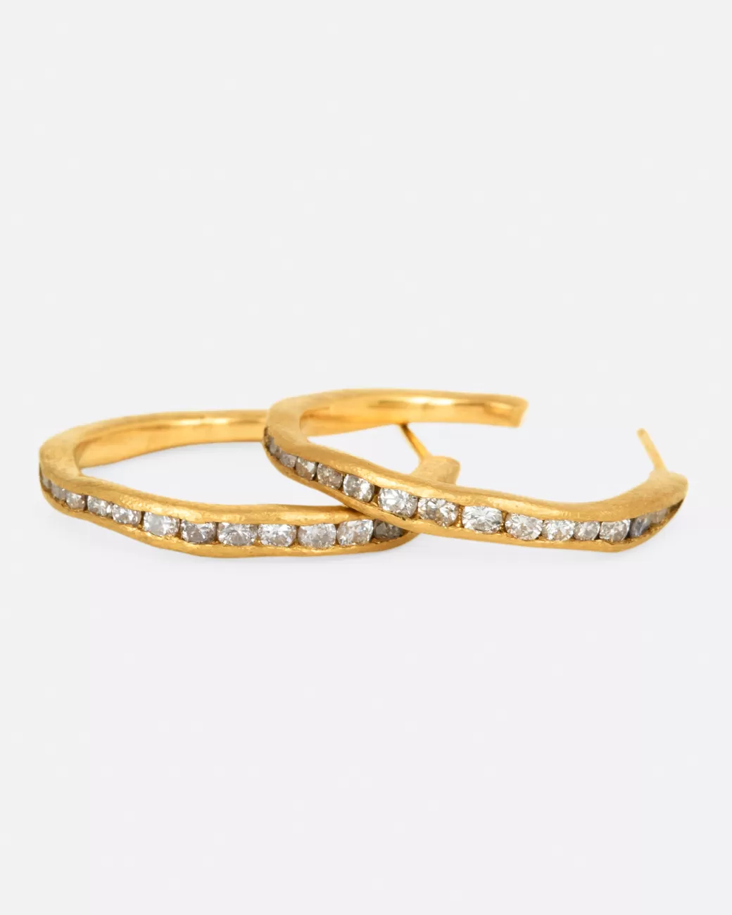 Contemporary>TODD POWNELL Irregular Channel Set Diamond Hoops