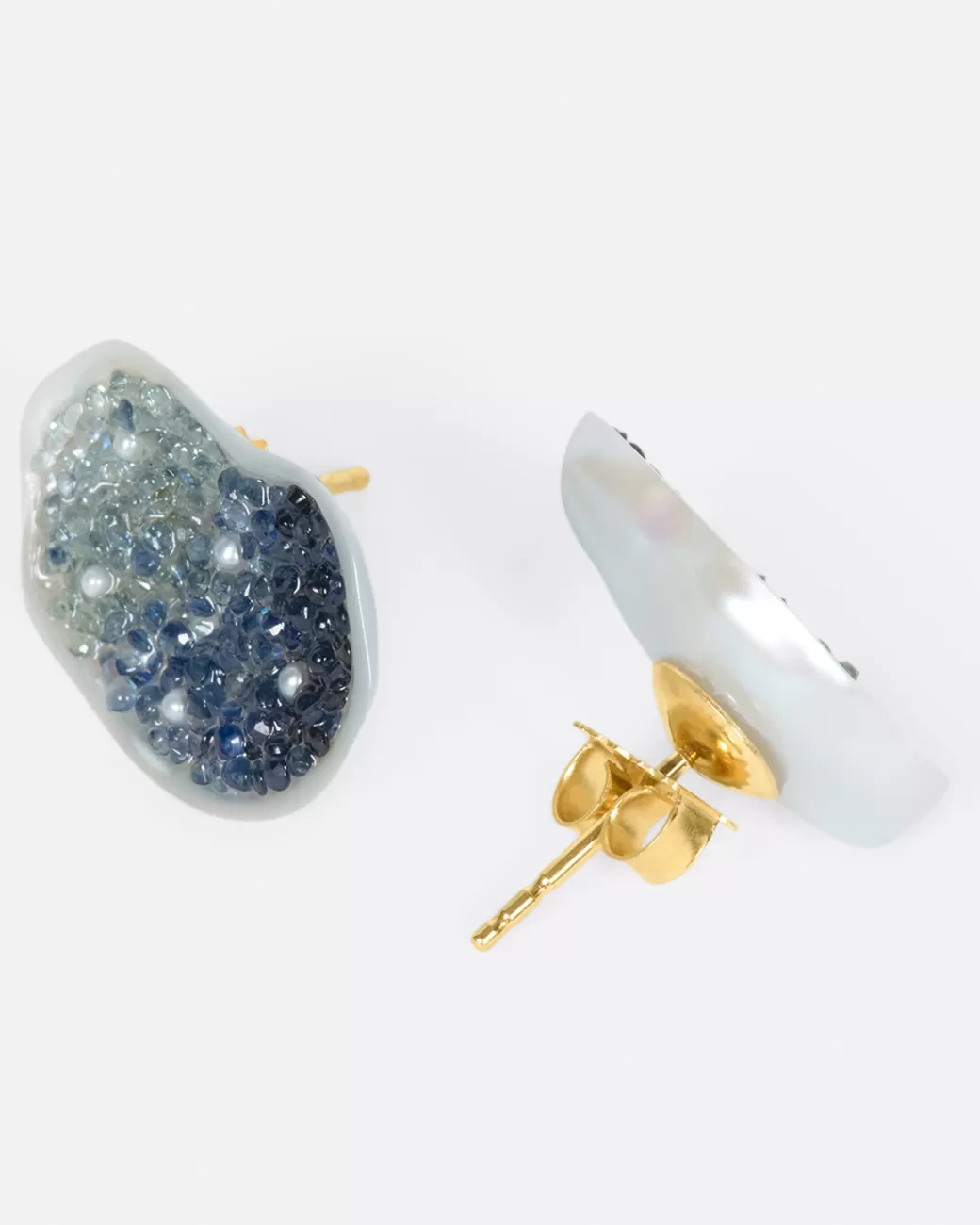 Contemporary>LITTLE H Ombre Sapphire Pearl Geode Earrings