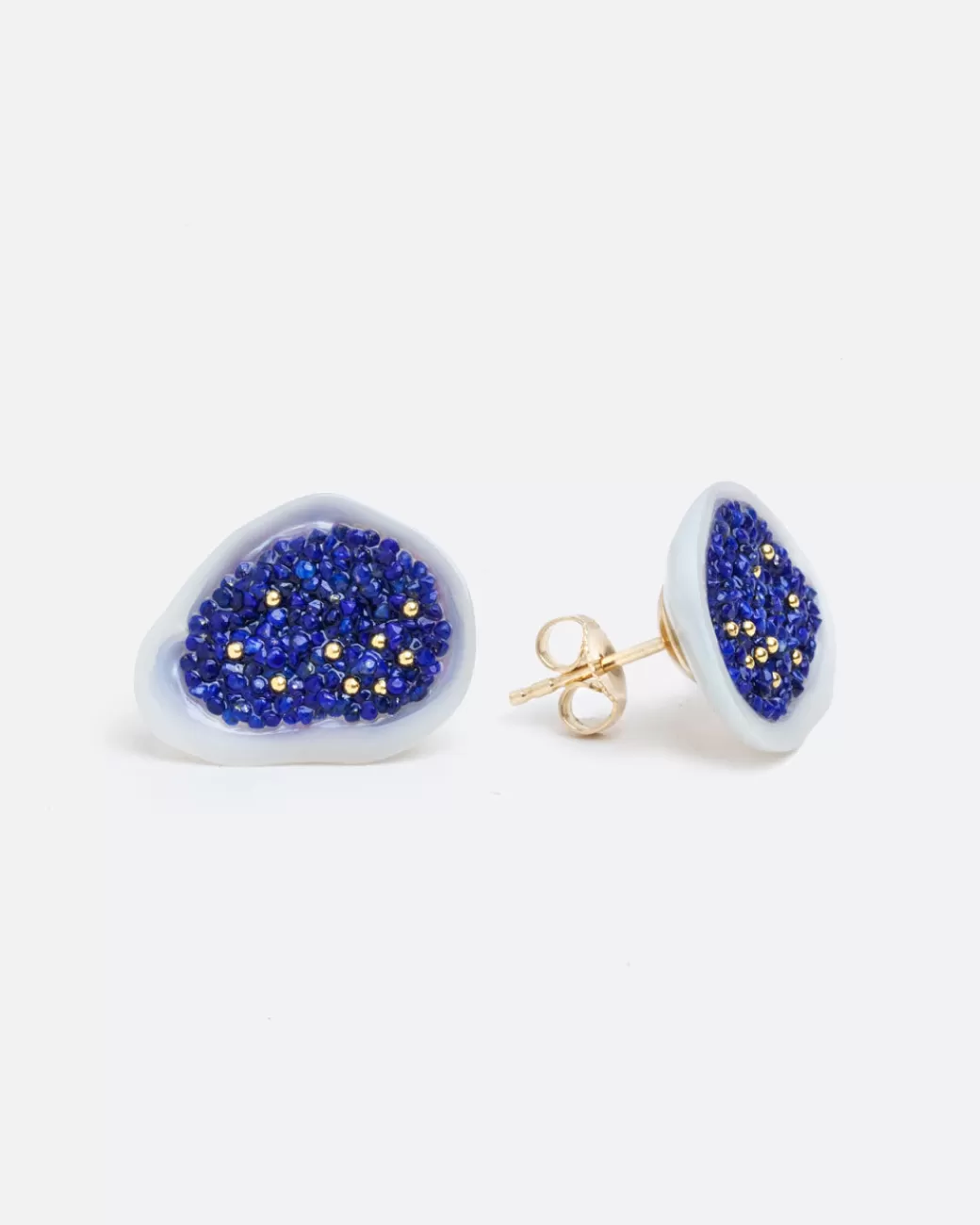 Contemporary>LITTLE H Pearl And Lapis Stud Earrings